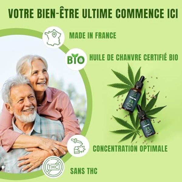 ARTISAM | Meilleur Huile de Graines de Chanvre Sativa PURE H 30% 3000mg Pressée à Froid 10 ml | Chanvre bio | Formule Premium Made in France Huile Sommeil Puissant Hemp Oil herbe puff fleurs infusion – Image 3