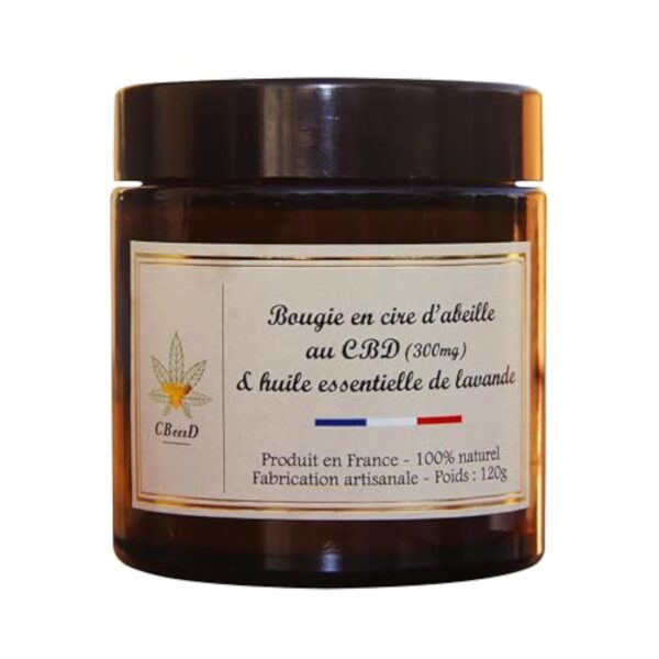 Bougie en cire d'abeille et CBD (300mg) & huille essentielle de Lavande