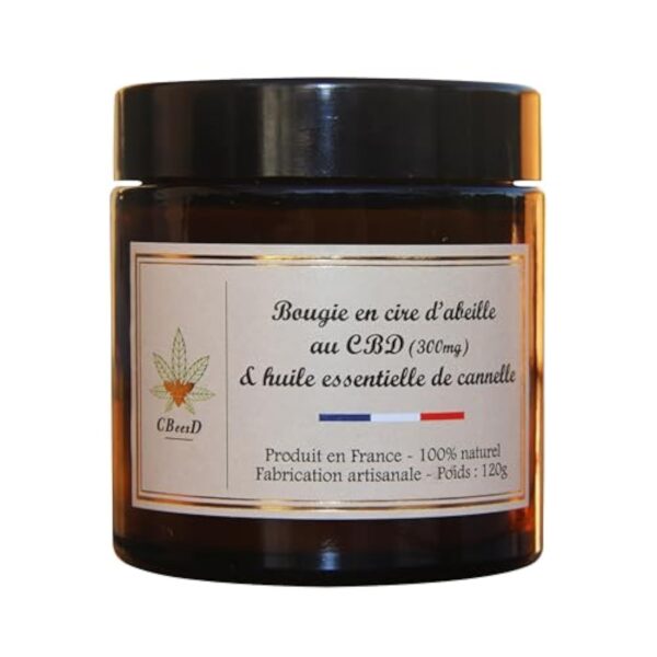 Bougie en cire d'abeille au CBD (300 mg) & huile essentielle de Cannelle - 100% naturel - Produit français