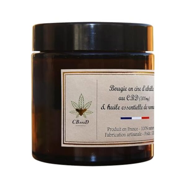 Bougie en cire d'abeille au CBD (300mg) & Huile essentielle de Romarin - 100% naturel - 100% français – Image 3