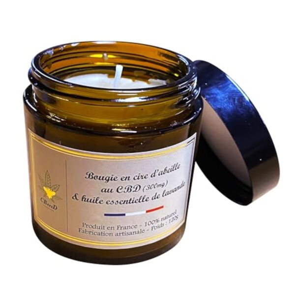 Bougie en cire d'abeille et CBD (300mg) & huille essentielle de Lavande – Image 3