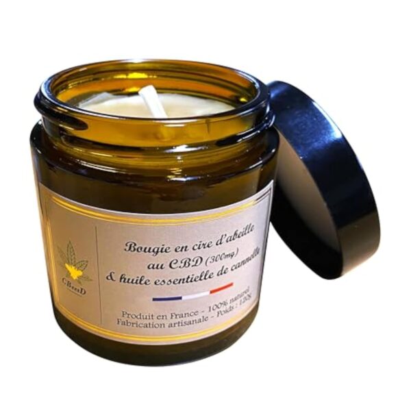 Bougie en cire d'abeille au CBD (300 mg) & huile essentielle de Cannelle - 100% naturel - Produit français – Image 3