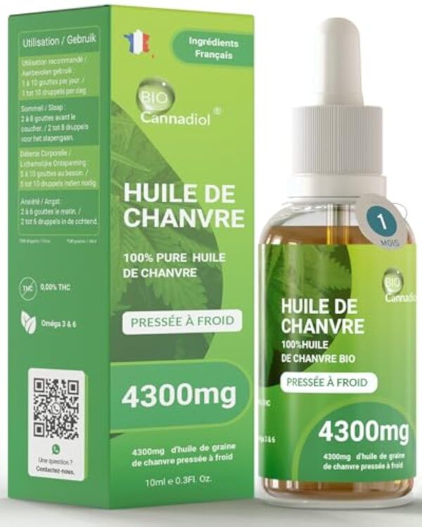 CANNADIOL | Huile 4300mg de Graines de Chanvre Pressée à Froid | Relaxation Harmonieuse | 100% Naturelle - Formule Premium | Fabriquée en France