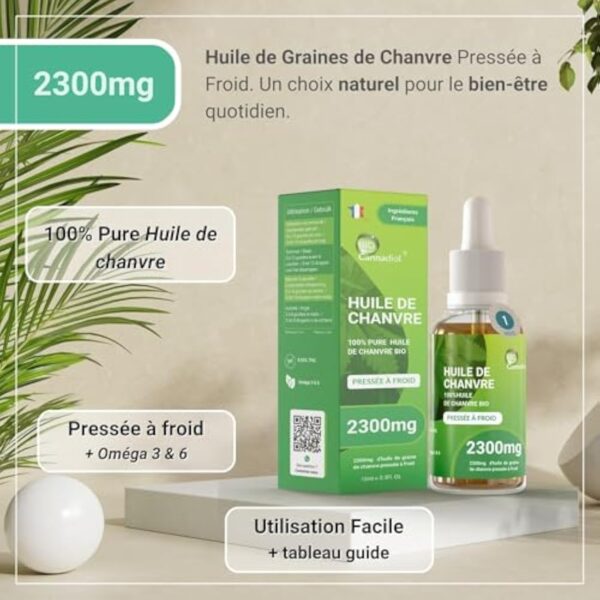 CANNADIOL | Huile 2300mg de Graines de Chanvre Pressée à Froid | Bien-être et Relaxation | 100% Naturelle - Formule Premium | Fabriquée en France (23) – Image 3