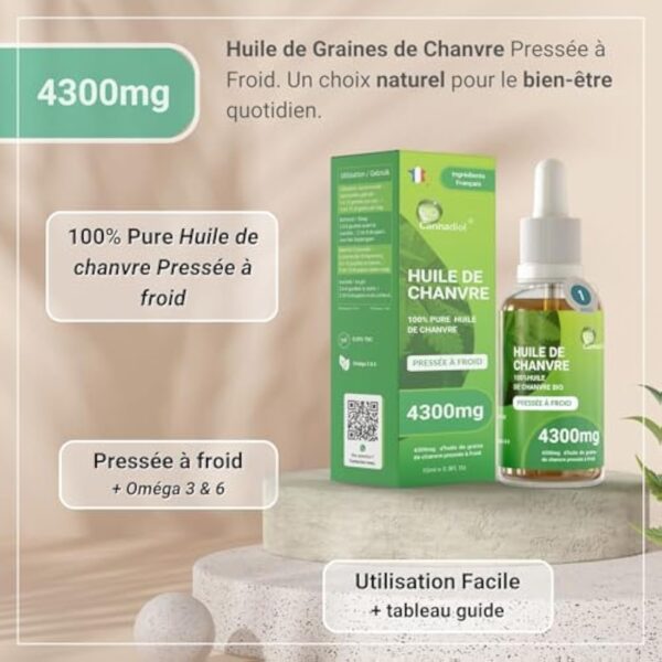 CANNADIOL | Huile 4300mg de Graines de Chanvre Pressée à Froid | Relaxation Harmonieuse | 100% Naturelle - Formule Premium | Fabriquée en France – Image 3