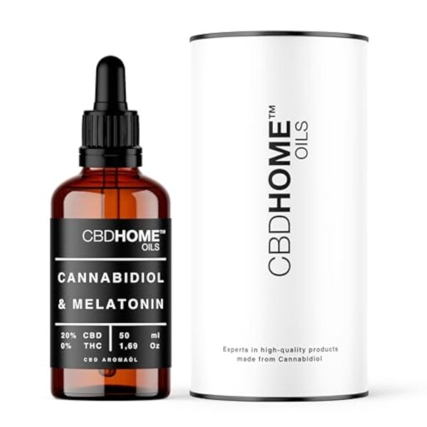 CBD HOME Oils - CBD Oil 20% 50 ml - Isolé - Huile de Coco (MCT) et Chanvre Biologique Enrichi avec 10 000 mg de CBD Pur, Mélatonine et Omega 3-6-9. Huile de CBD Certifiée - Fabriquée dans l'UE