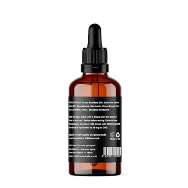 CBD HOME Oils - CBD Oil 20% 50 ml - Isolé - Huile de Coco (MCT) et Chanvre Biologique Enrichi avec 10 000 mg de CBD Pur, Mélatonine et Omega 3-6-9. Huile de CBD Certifiée - Fabriquée dans l'UE – Image 3