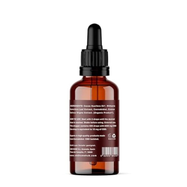 CBD HOME Oils - 20% Avec Ashwagandha et Safran - 30 ML - Base d'Huile de MCT (Coco) et de Chanvre Biologique - Enrichi avec 20% de CBD Pur - CBD Certifié 6000 mg. – Image 3