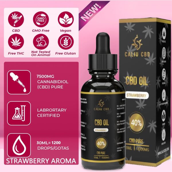 CBD | Huile cbd de chanvre bio | 40% 4000mg 10ML | À l'extrait de fraise | Cbd Huile de chanvre | Fabriqué dans l'UE | 0% THC 400 gouttes | Huile de graines de cannabis.de chanvre. – Image 3