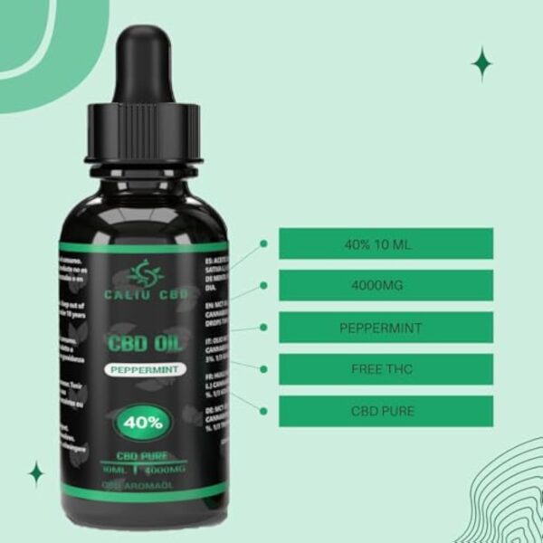 CBD | Huile cbd de chanvre | 40% 4000mg 10ML | À l'extrait de Menthe | Cbd Huile de chanvre | Fabriqué dans l'UE | 0% THC 400 gouttes | Huile de graines de cannabis.(Menthe, 10 ML) – Image 3