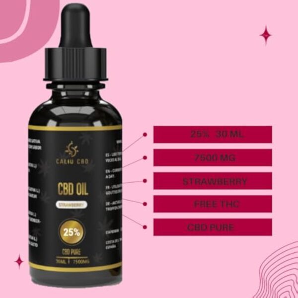 CBD | Huile cbd de chanvre bio | 25% 7500mg 30ML | À l'extrait de fraise | Cbd Huile de chanvre | Fabriqué dans l'UE | 0% THC 1200 gouttes | Huile de graines de cannabis.de chanvre. – Image 3