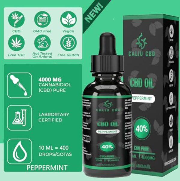 CBD | Huile cbd de chanvre | 40% 4000mg 10ML | À l'extrait de Menthe | Cbd Huile de chanvre | Fabriqué dans l'UE | 0% THC 400 gouttes | Huile de graines de cannabis.(Menthe, 10 ML) – Image 4