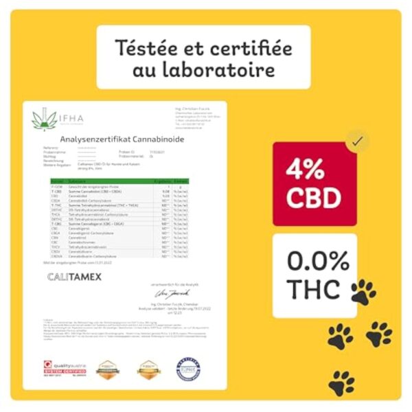 Calitamex | Huile de CBD pour Chien développée avec Vétérinaires | Certifiée comme sans THC | Chanvre d'agriculture Bio | Contient 400MG de CBD isolé dans Huile d'Algues et Noix de Coco MCT, 10ml – Image 6