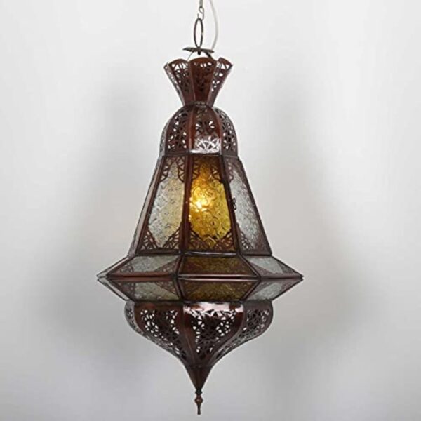 Casa Moro Houta L1935 Suspension marocaine Jaune Blanc Hauteur 52 cm en fer & Verre Relief | Artisanat du Maroc | Lampe orientale comme des 1001 nuits | L1935 – Image 3