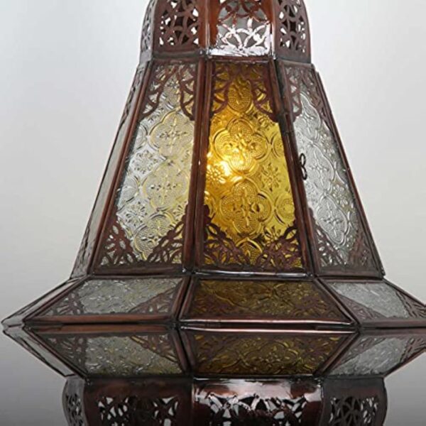 Casa Moro Houta L1935 Suspension marocaine Jaune Blanc Hauteur 52 cm en fer & Verre Relief | Artisanat du Maroc | Lampe orientale comme des 1001 nuits | L1935 – Image 4