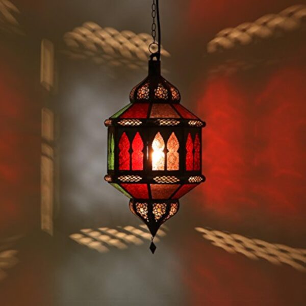 Casa-Moro Plafonnier oriental Marocain á suspension Lampe orientale pour salon ou chambre á coucher Biban multicolore Hauteur (avec suspension): 50 cm Diamètre: 28 cm L1231