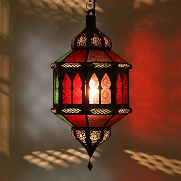 Casa-Moro Plafonnier oriental Marocain á suspension Lampe orientale pour salon ou chambre á coucher Biban multicolore Hauteur (avec suspension): 50 cm Diamètre: 28 cm L1231 – Image 3