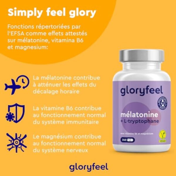 Complexe Mélatonine + L-Tryptophane 500 mg, Vitamine B6 avec Magnésium, 240 Capsules (4 mois), Aide Naturelle au Sommeil, Tryptophane Relaxant, Contre la Fatigue et L'Épuisement*, 100% Végétalien – Image 6