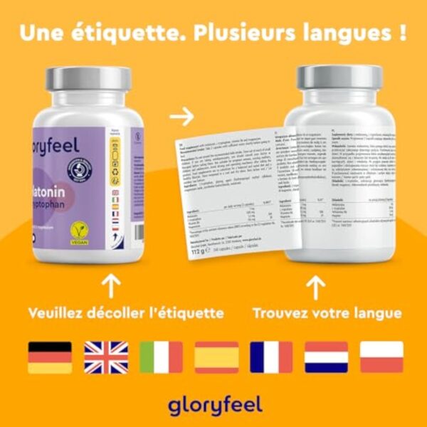 Complexe Mélatonine + L-Tryptophane 500 mg, Vitamine B6 avec Magnésium, 240 Capsules (4 mois), Aide Naturelle au Sommeil, Tryptophane Relaxant, Contre la Fatigue et L'Épuisement*, 100% Végétalien – Image 7