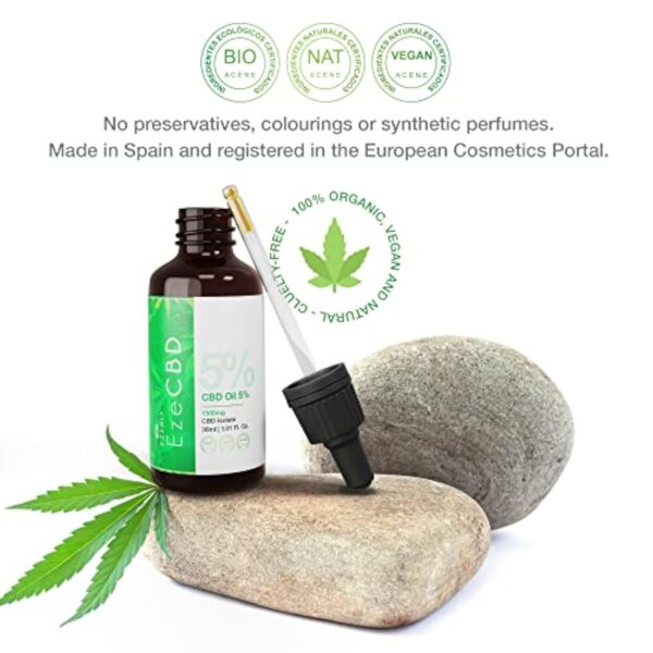 Ezero Huile Cbd 5% Premium 1500 Mg Biologique Pure - Cbd Huile - Huile De Cbd - Huile de Graines de Chanvre Bio - Huile De Cdb - Hemp Seed Oil - Certifié Bio, Naturel Et Végane - 30 Ml – Image 5