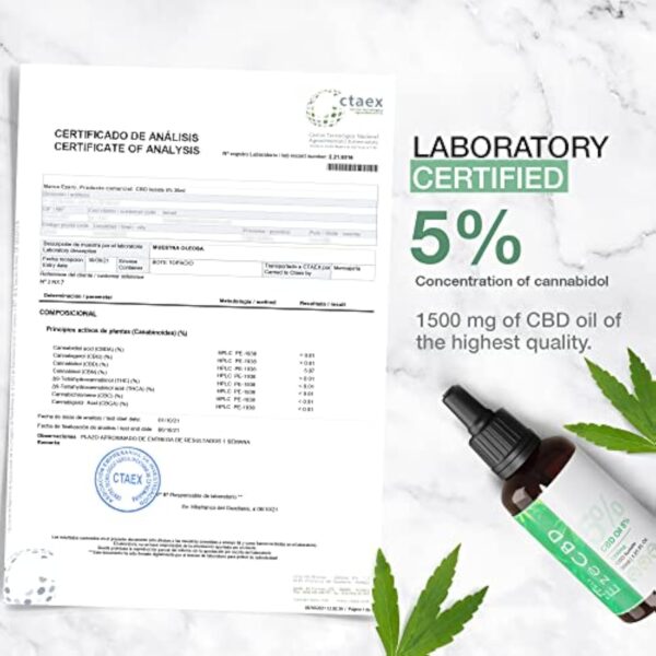 Ezero Huile Cbd 5% Premium 1500 Mg Biologique Pure - Cbd Huile - Huile De Cbd - Huile de Graines de Chanvre Bio - Huile De Cdb - Hemp Seed Oil - Certifié Bio, Naturel Et Végane - 30 Ml – Image 7