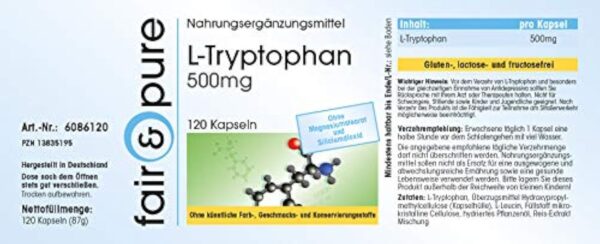 Fair & Pure® - L-tryptophane 500mg - végan - acide aminé essentiel - 120 gélules de tryptophane – Image 3