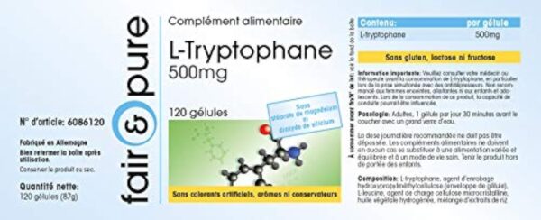 Fair & Pure® - L-tryptophane 500mg - végan - acide aminé essentiel - 120 gélules de tryptophane – Image 6