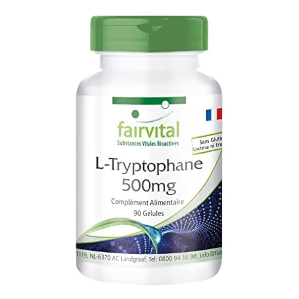 Fairvital | L-Tryptophane 500mg - VEGAN - Fortement dosé - 90 capsules - acide aminé essentiel