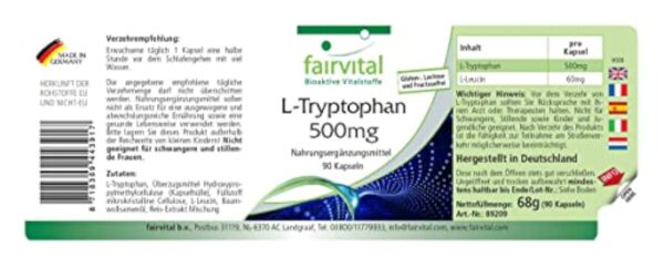 Fairvital | L-Tryptophane 500mg - VEGAN - Fortement dosé - 90 capsules - acide aminé essentiel – Image 3