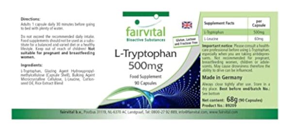 Fairvital | L-Tryptophane 500mg - VEGAN - Fortement dosé - 90 capsules - acide aminé essentiel – Image 4