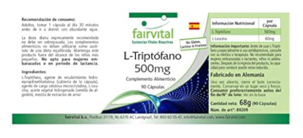 Fairvital | L-Tryptophane 500mg - VEGAN - Fortement dosé - 90 capsules - acide aminé essentiel – Image 6