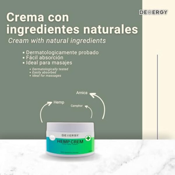 Gel crème de chanvre massage dos genoux 300 ml Ingrédients naturels Préparation pour sportifs Haute absorption rapide Arnica Menthol Romarin Usage topique – Image 3