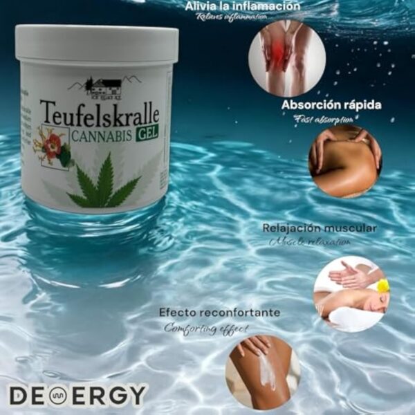 Gel de chanvre pour soulager, baume musculaire relaxant, crème apaisante pour les douleurs musculaires et articulaires avec Harpagofito, crème apaisante pour usage topique – Image 3