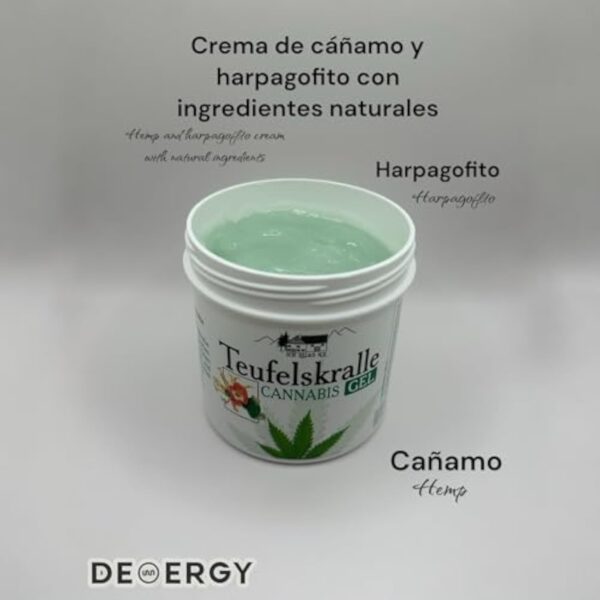 Gel de chanvre pour soulager, baume musculaire relaxant, crème apaisante pour les douleurs musculaires et articulaires avec Harpagofito, crème apaisante pour usage topique – Image 4