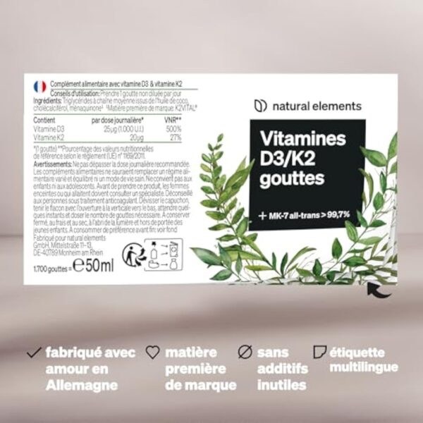 Gouttes de vitamine D3 et K2 50 ml – premium : >99,7% all-trans (K2VITAL® de Kappa) + D3 hautement biodisponible – produit testé en laboratoire, fortement dosé, liquide – Image 7