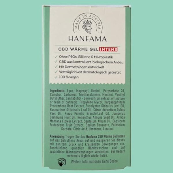 HANFAMA Gel Chauffant musculaire Intense | Decontracturant musculaire avec Griffe du Diable, CBD et Capsaïcine | Creme Chauffante musculaire pour Massage et Relaxation, testé Dermatologiquement, 100ml – Image 3