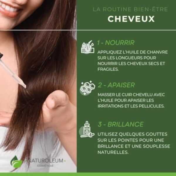 HUILE DE CHANVRE BIO, pressée à froid, Pure et Naturelle - Extra Vierge - Soin nourrissant pour Cheveux et Peau, (100ml) – Image 8