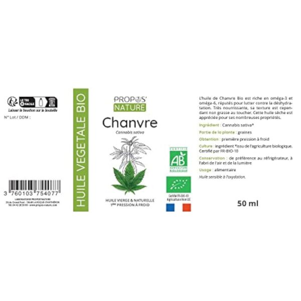 Huile de Chanvre Bio - 100% pure et naturelle - 50ml - PROPOS'NATURE – Image 4