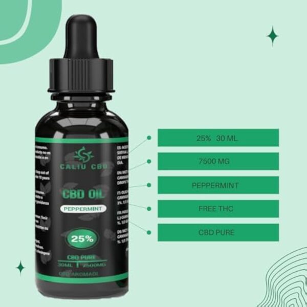 | Huile de chanvre bio | 25% 7500mg 30ML | À l'extrait de menthe | Huile de MENTHE | Fabriqué dans l'UE | 0% THC 1200 gouttes | Huile de graines de cannabis. – Image 3