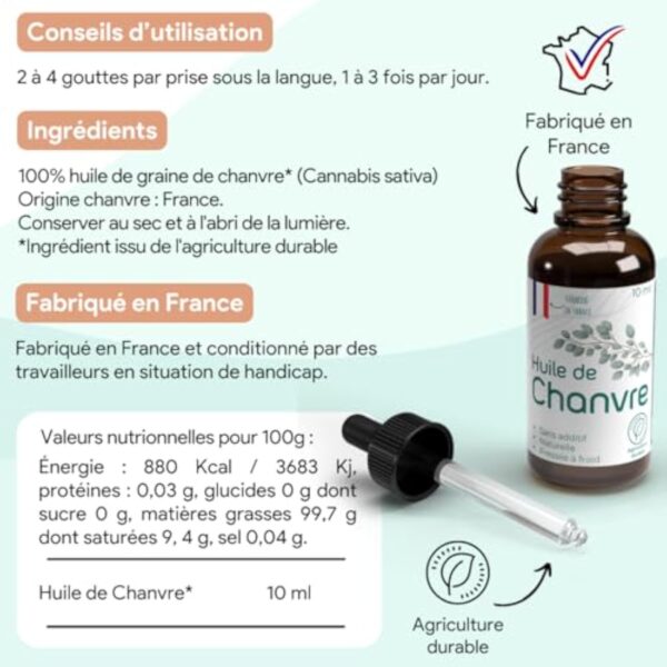 Huile de chanvre Bio | 100% graines de chanvre | Hemp oil | Haute qualité et efficacité | Conditionné en France – Image 5