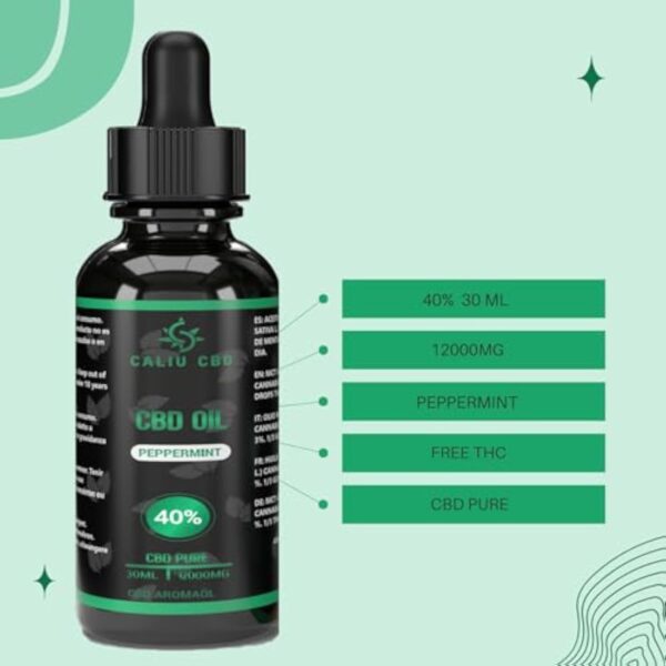 | Huile de graines chanvre | 40% 12000mg 30ML | À l'extrait de menthe | Huile de MENTHE | Fabriqué dans l'UE | 0% THC 1200 gouttes | Huile de graines de cannabis. Huile de chanvre – Image 3