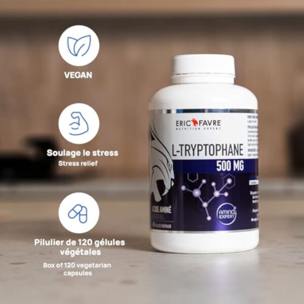 L-TRYPTOPHANE - 500mg Vegan, Améliore la Qualité du Sommeil, Aide à Soulager les Symptômes du Stress - 60 gélules végétales - Eric Favre – Image 3