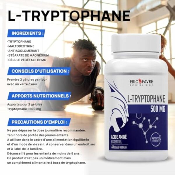 L-TRYPTOPHANE - 500mg Vegan, Améliore la Qualité du Sommeil, Aide à Soulager les Symptômes du Stress - 60 gélules végétales - Eric Favre – Image 5