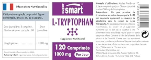 L-Tryptophane 1000 mg par jour - Qualité du sommeil et Endormissement - Précurseur de la Sérotonine, de la Mélatonine, du 5-HTP et de la Niacine - Vegan - Sans Gluten - Supersmart – Image 6