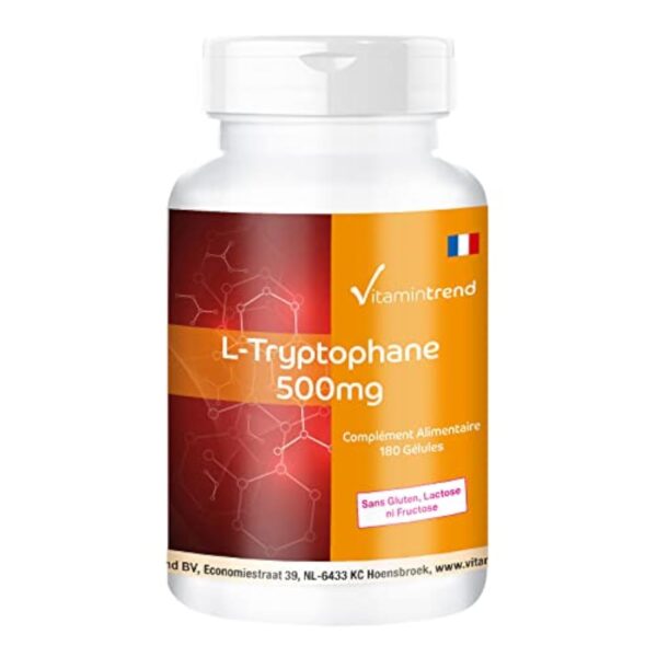 L-Tryptophane 500 mg – 180 gélules – Végétalien – Lot de 6 mois | Vitamintrend®