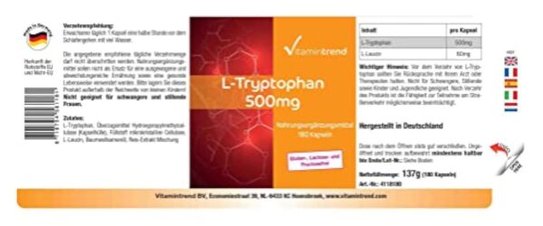 L-Tryptophane 500 mg – 180 gélules – Végétalien – Lot de 6 mois | Vitamintrend® – Image 3