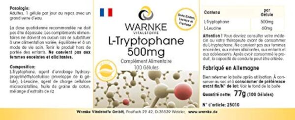 L-Tryptophane 500mg - 100 gélules - Végan | Warnke Vitalstoffe - Qualité des pharmacies allemandes – Image 5