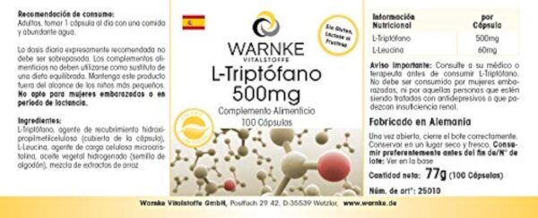 L-Tryptophane 500mg - 100 gélules - Végan | Warnke Vitalstoffe - Qualité des pharmacies allemandes – Image 6