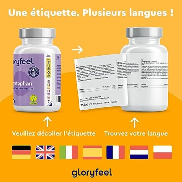 L-Tryptophane 500mg par Dose Quotidienne, 240 Capsules (6 mois d'approvisionnement), Supplément pour Améliorer la Qualité de Sommeil, Complément Tryptophan Relaxant Anti-Stress, 100% Végétalien – Image 7