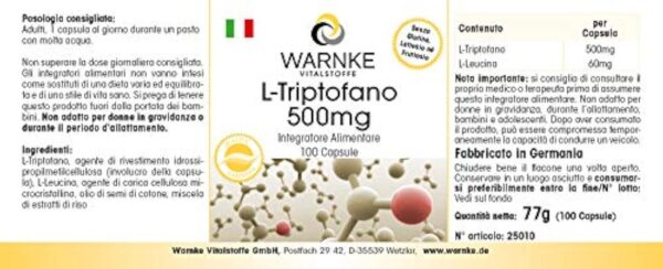 L-Tryptophane 500mg - 100 gélules - Végan | Warnke Vitalstoffe - Qualité des pharmacies allemandes – Image 7